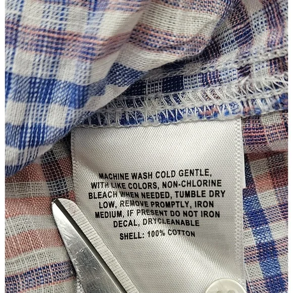 Columbia Women's Dress 3/4 Sleeve Size Large Blue Coral 100% Cotton Checkered - Picture 7 of 7